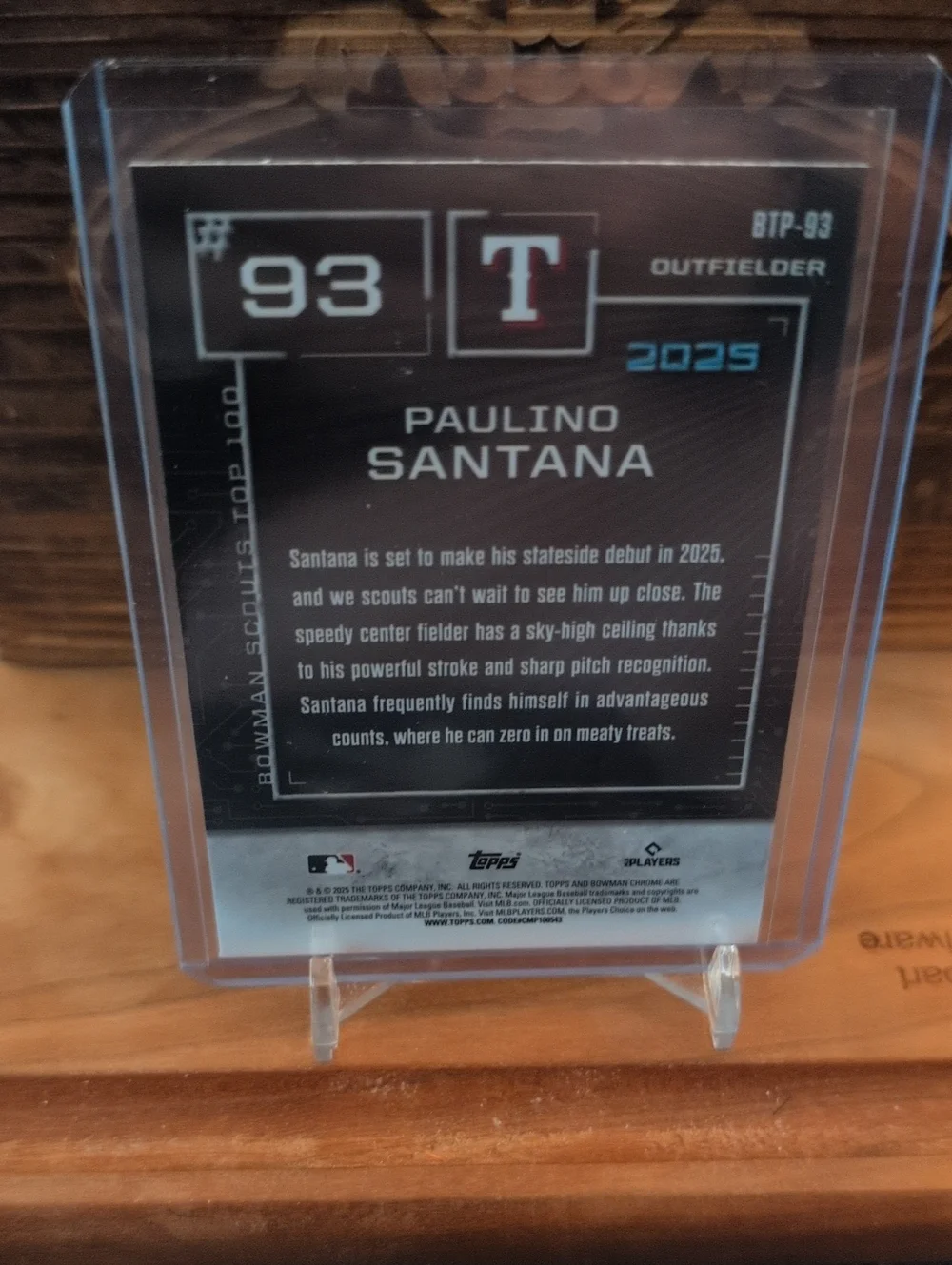 2025 Bowman Chrome Paulino Santana Top 100 Prospect Rookie Card #64/125 Rangers - Picture 3 of 3